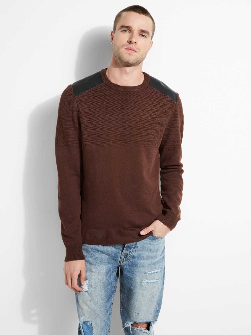 Brown Men\'s Guess Liam Herringbone Contrast Sweaters Australia Sale | 937NWVQTH