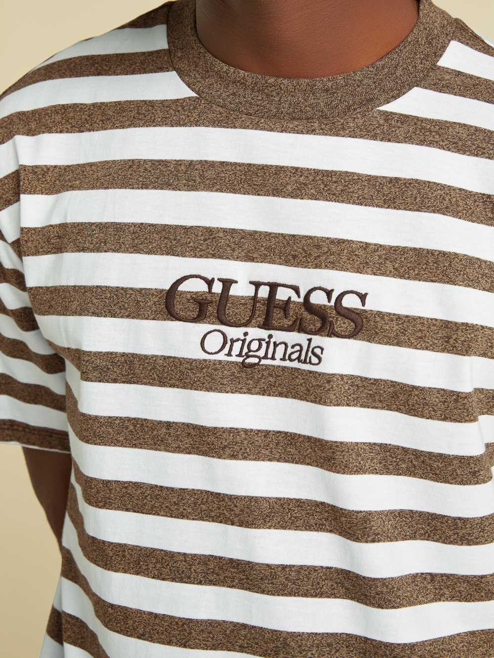 Brown Men's Guess Originals Striped T-shirt Australia Sale | 952DZOYRJ