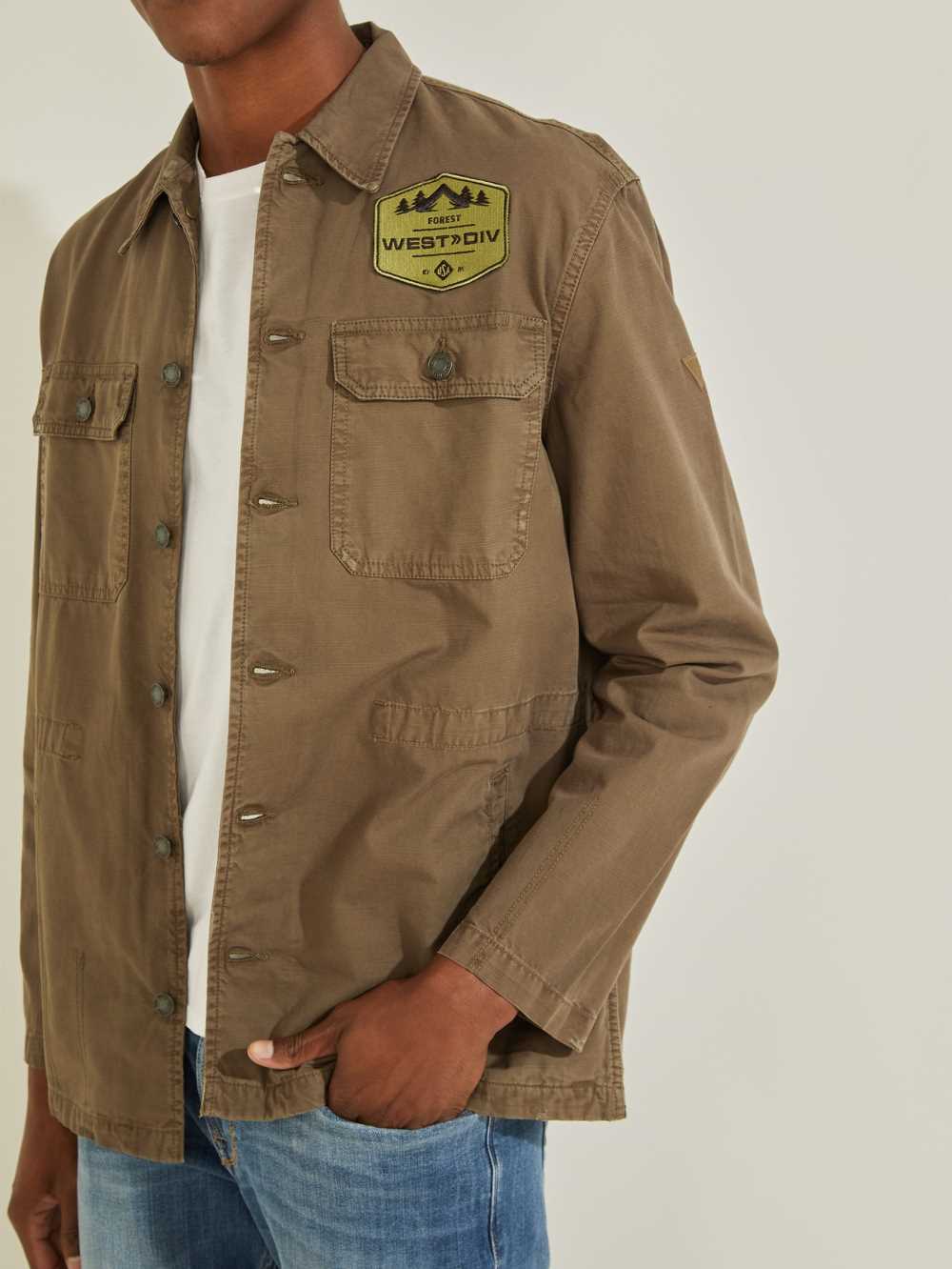 Brown Men's Guess Patch Jackets Australia Sale | 671AZJIEK