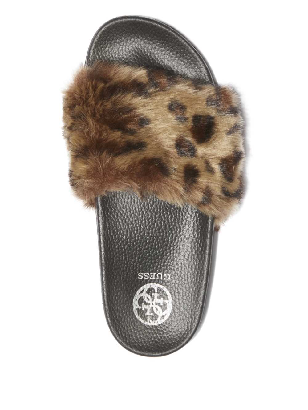 Brown Women's Guess Buffie Leopard Faux-Fur Slide Slide Sandals Australia Sale | 017ZIJXSY