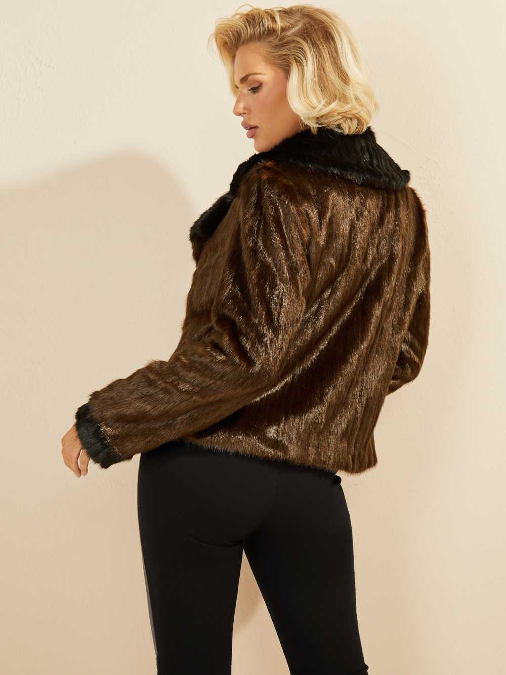 Brown Women's Guess Caroline Faux-Fur Jackets Australia Sale | 751QUXMGK