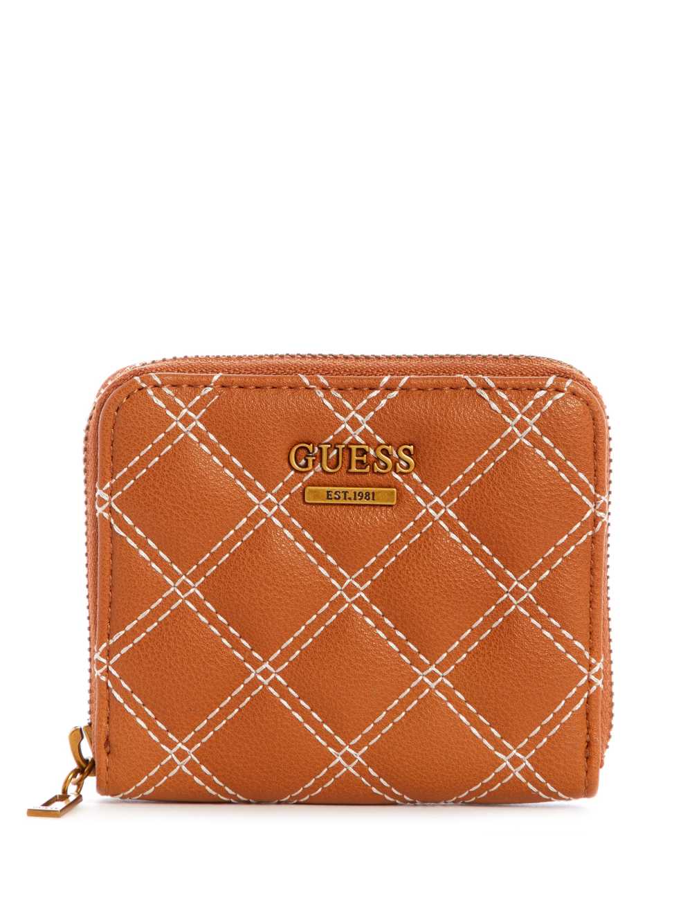 Brown Women\'s Guess Cessily Quilted Small Zip-Around Wallets Australia Sale | 134XBJZUR