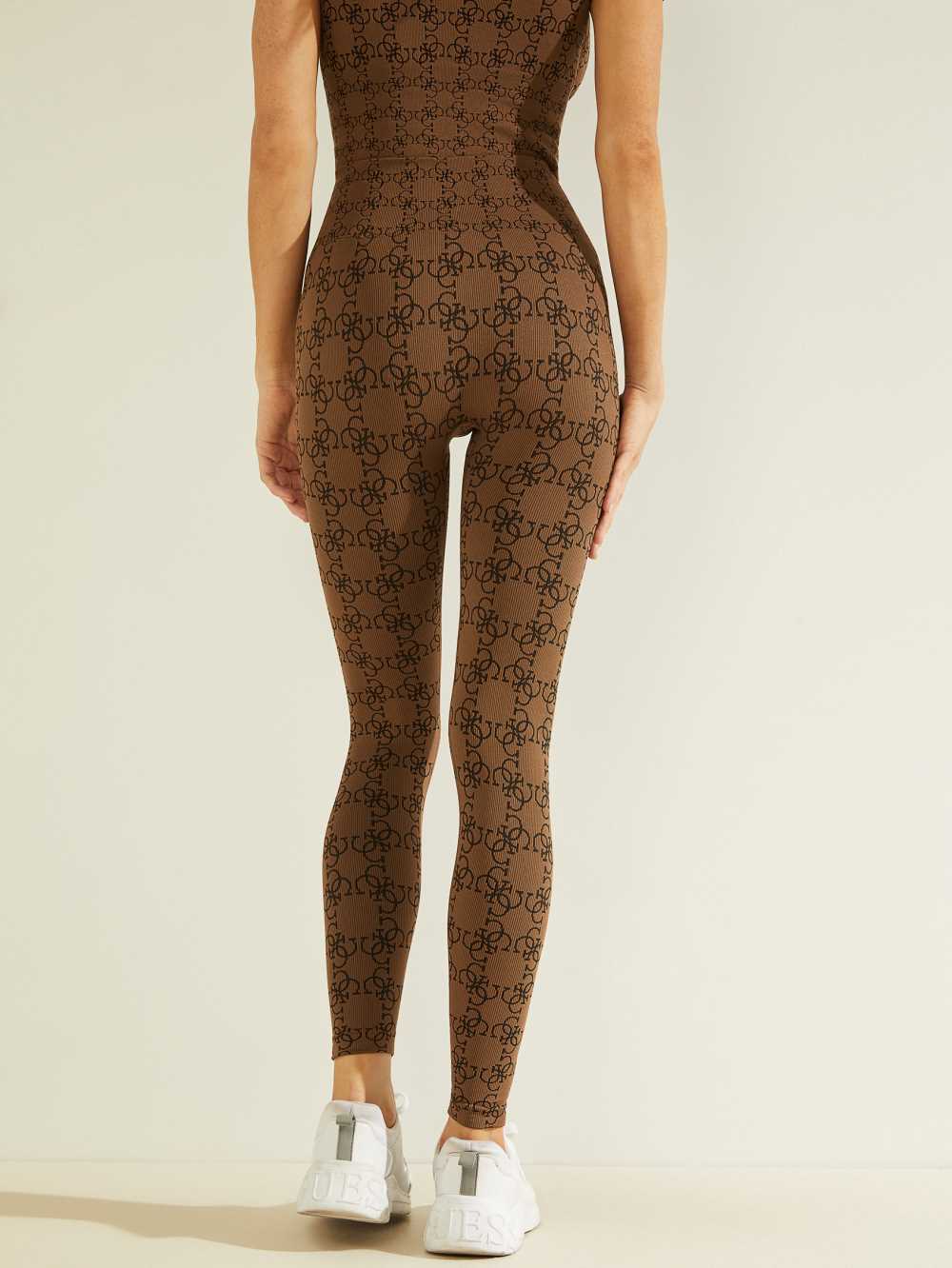 Brown Women's Guess Della Logo Print Leggings Australia Sale | 813ITSMZO