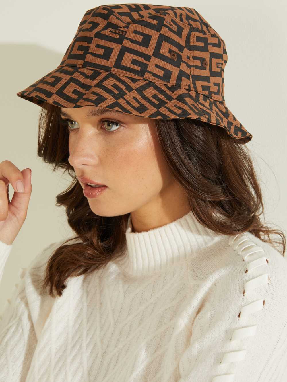 Brown Women's Guess G Checker Logo Bucket Hats Australia Sale | 103JDNQZE