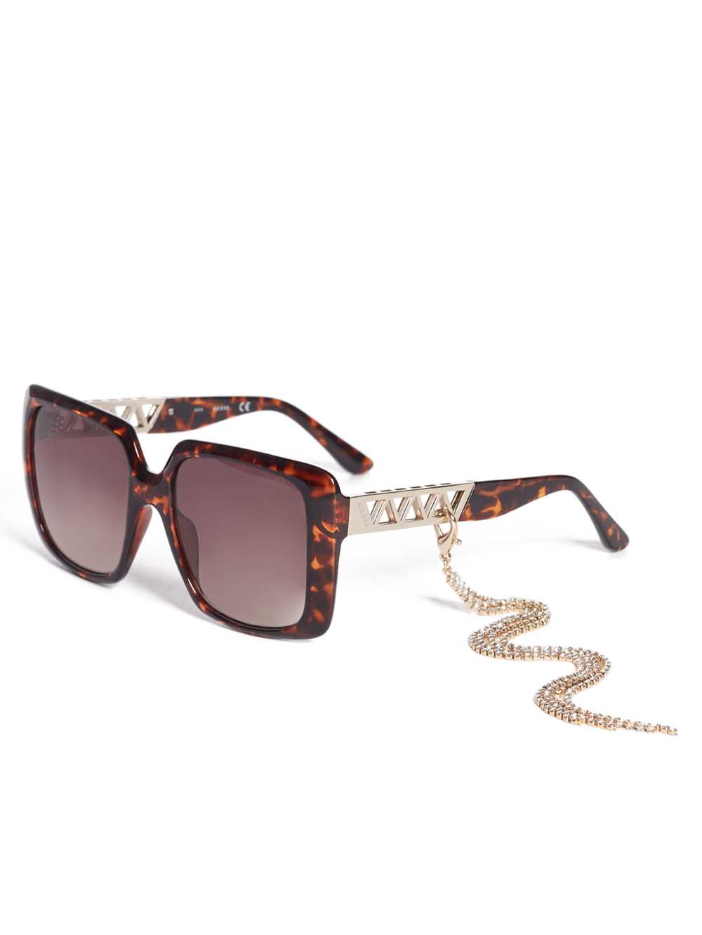 Brown Women's Guess Rhinestone Chain Square Sunglasses Australia Sale | 810XBLPIK