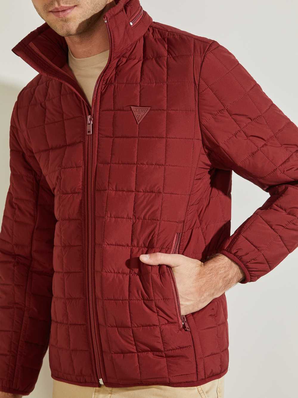 Burgundy Men's Guess Active Nylon Puffer Jackets Australia Sale | 241PAOFKY