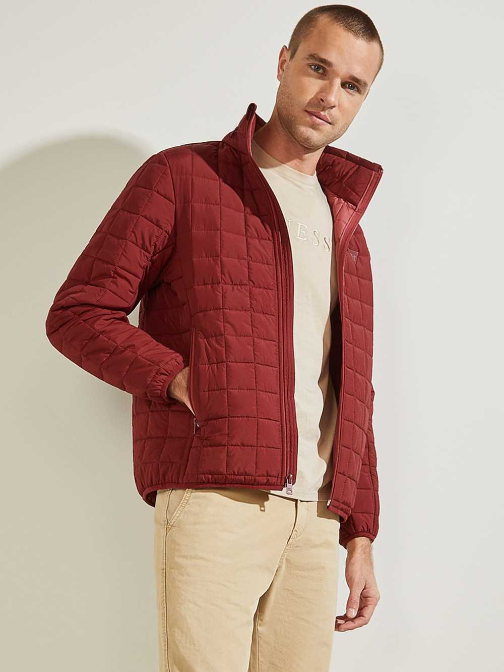 Burgundy Men\'s Guess Active Nylon Puffer Jackets Australia Sale | 241PAOFKY