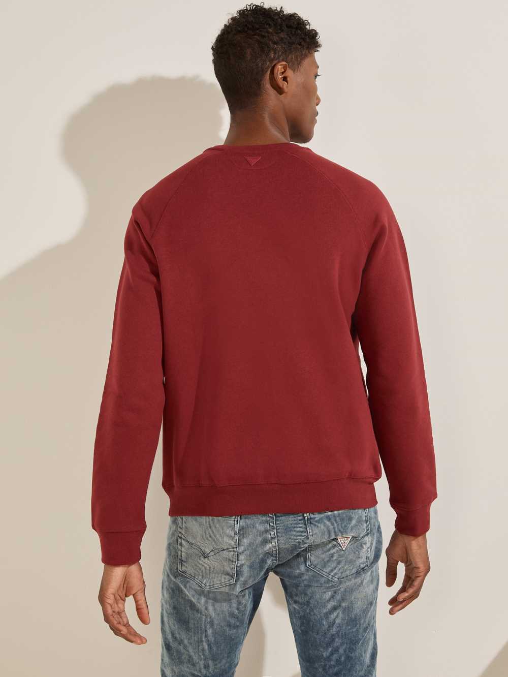 Burgundy Men's Guess Aldwin Crewneck Sweatshirt Australia Sale | 109LUNPHK