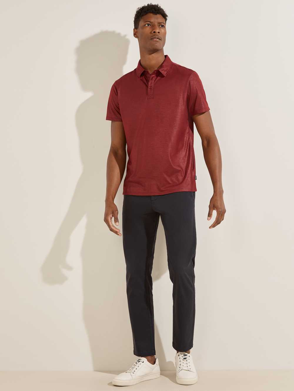 Burgundy Men's Guess Mason Shine Polo Shirts Australia Sale | 321MHEVNQ