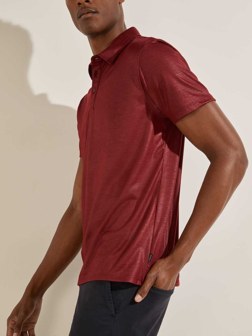 Burgundy Men's Guess Mason Shine Polo Shirts Australia Sale | 321MHEVNQ