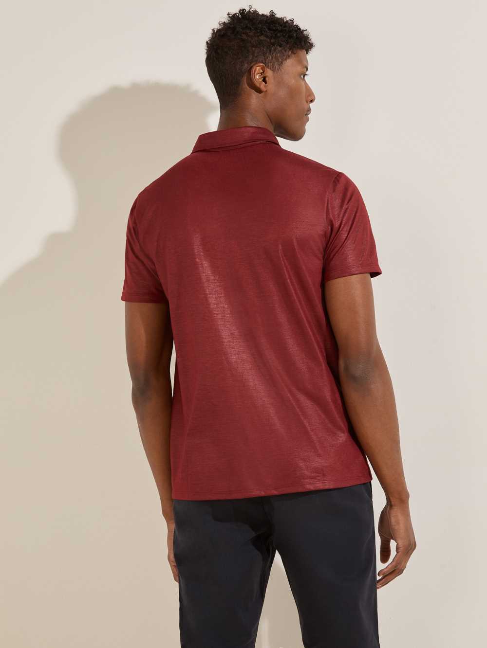 Burgundy Men's Guess Mason Shine Polo Shirts Australia Sale | 321MHEVNQ