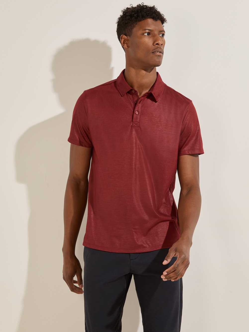 Burgundy Men\'s Guess Mason Shine Polo Shirts Australia Sale | 321MHEVNQ