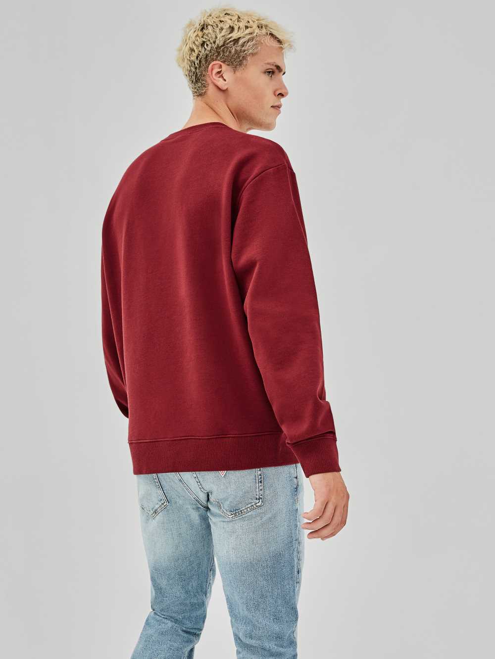 Burgundy Men's Guess Originals Bear Crewneck Sweatshirt Australia Sale | 542LGCPVA