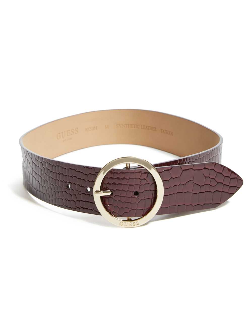 Burgundy Women's Guess Croc Round Buckle Belts Australia Sale | 860JYUCLI