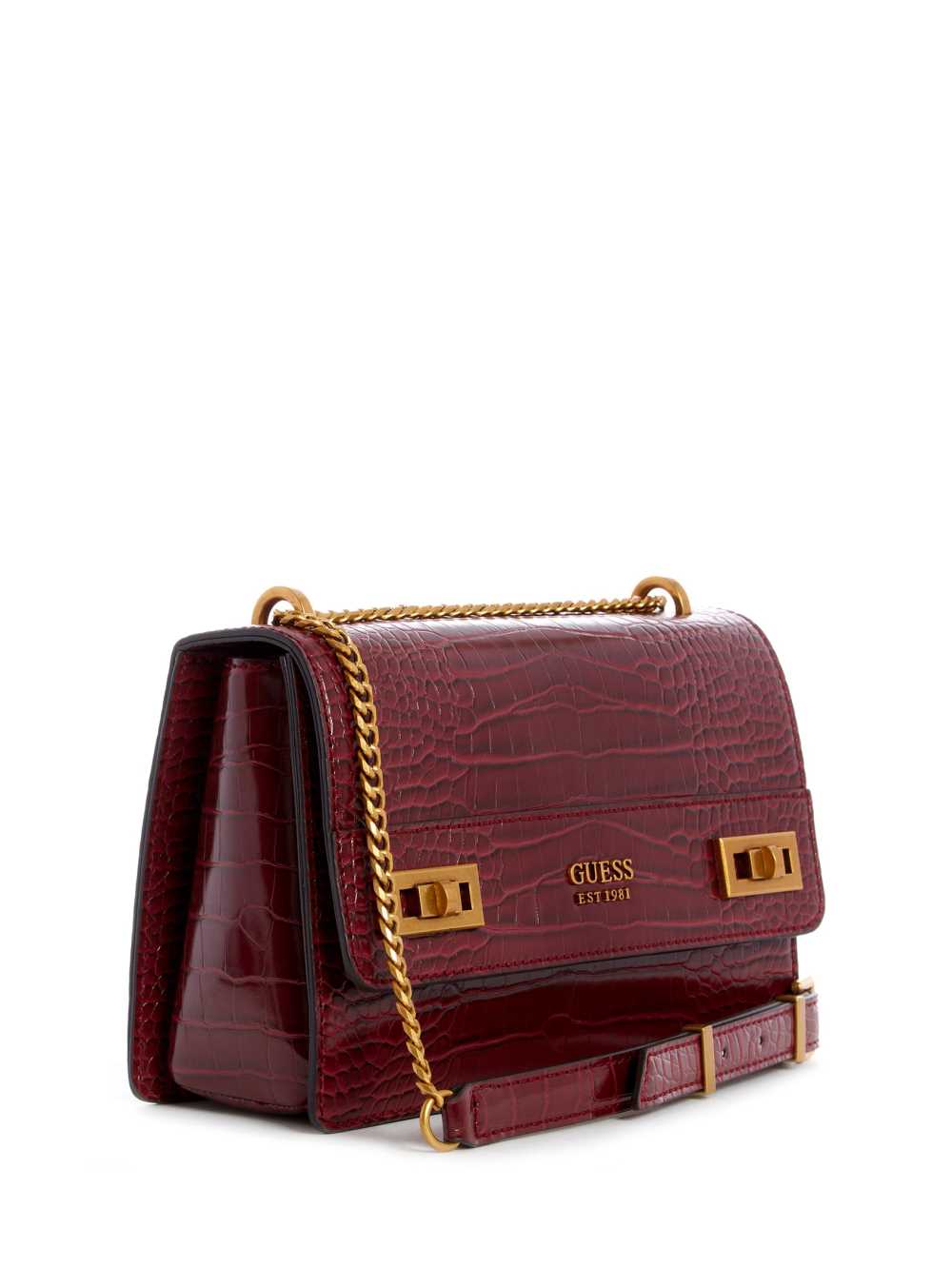 Burgundy Women's Guess Katey Croc Convertible Crossbody Bags Australia Sale | 256YJMCOV