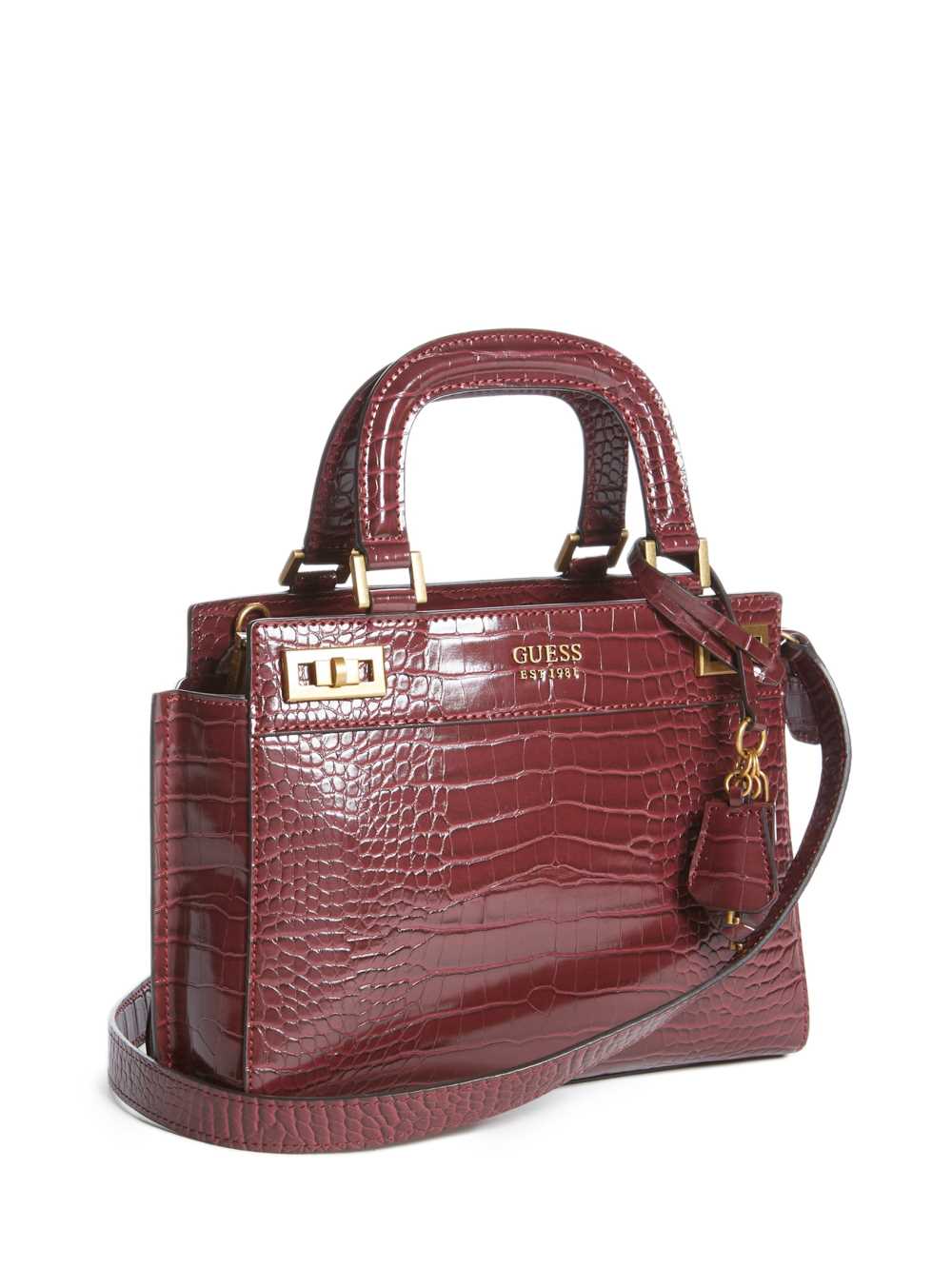 Burgundy Women's Guess Katey Croc Luxury Satchel Bags Australia Sale | 482EQUGNI