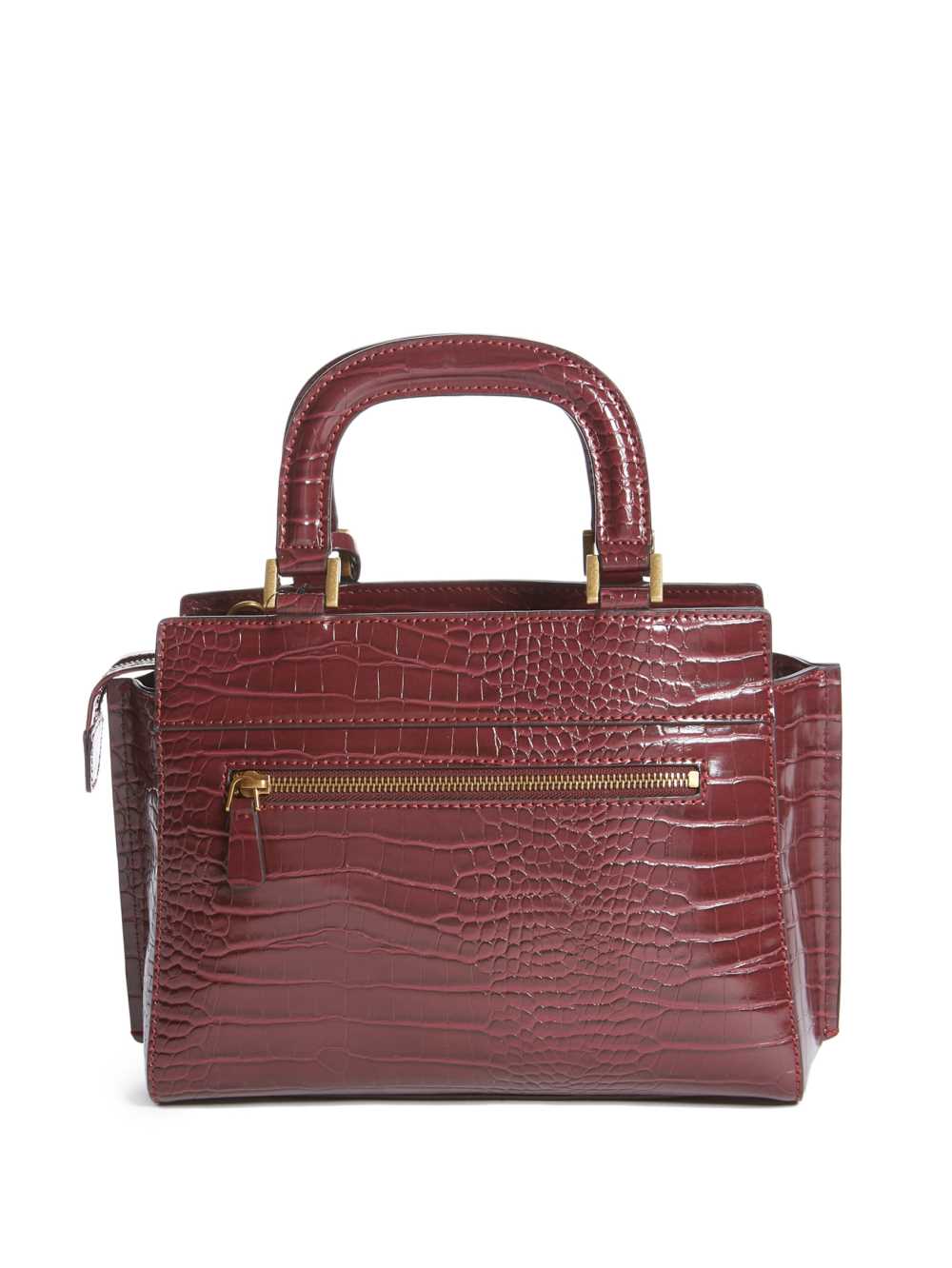 Burgundy Women's Guess Katey Croc Luxury Satchel Bags Australia Sale | 482EQUGNI