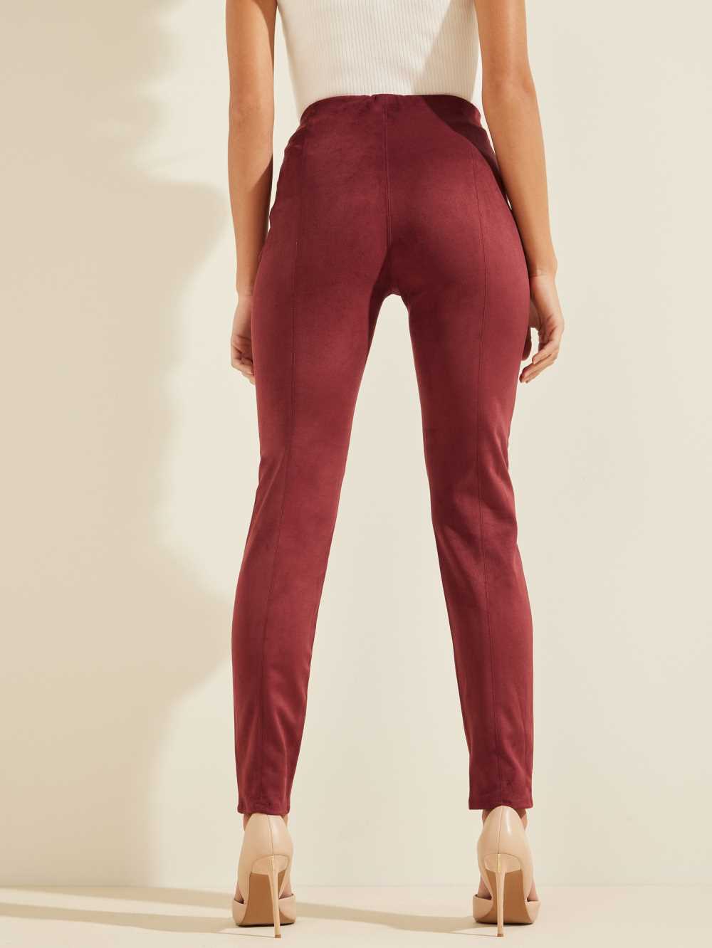 Burgundy Women's Guess Maya Faux-Suede Leggings Australia Sale | 296CWVGNU