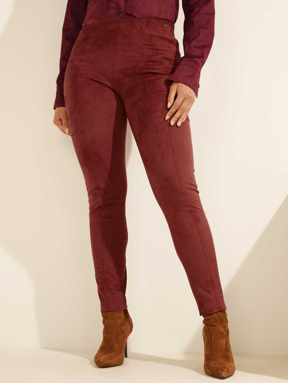 Burgundy Women's Guess Maya Faux-Suede Leggings Australia Sale | 608GZPWQR