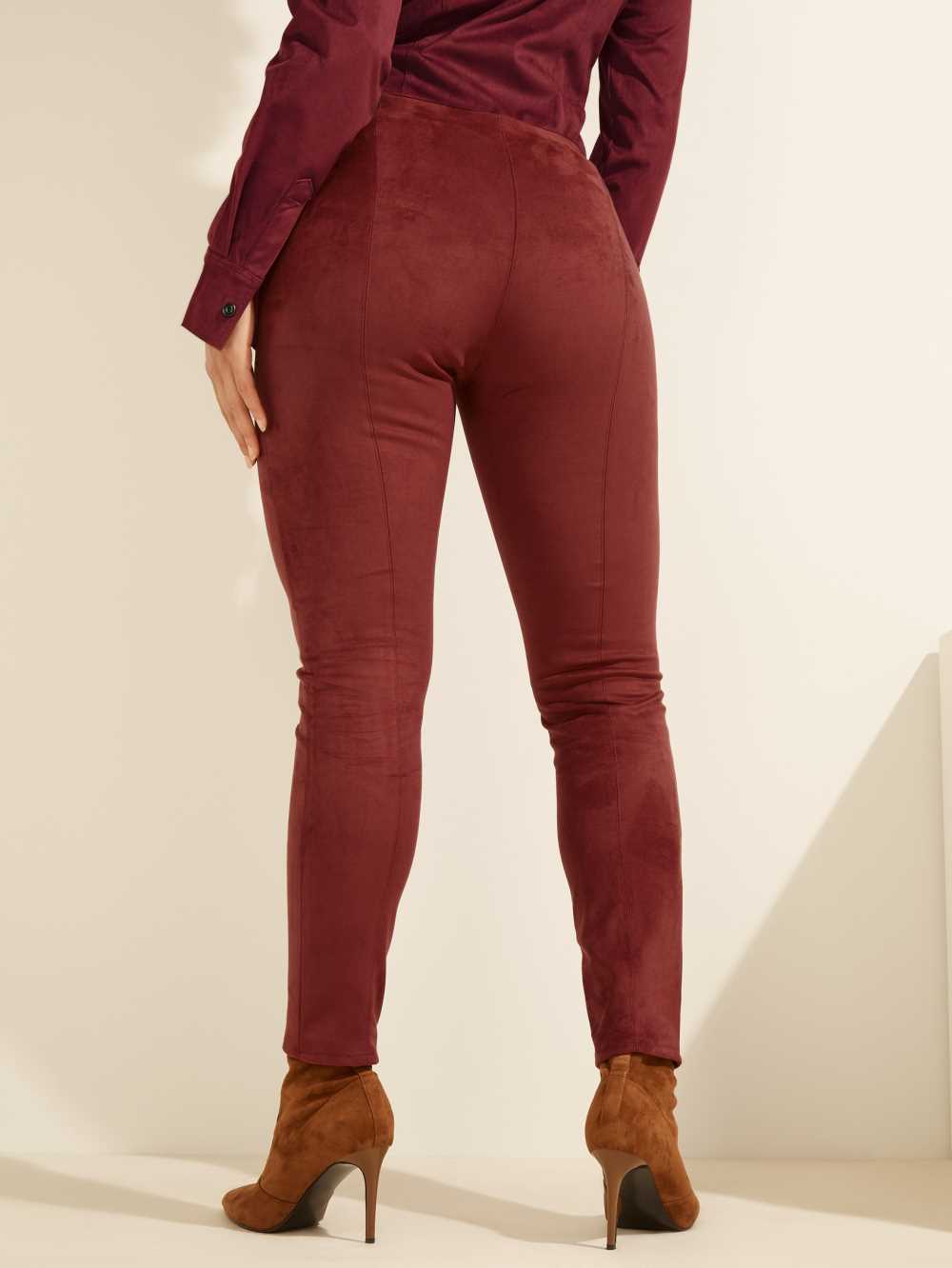 Burgundy Women's Guess Maya Faux-Suede Leggings Australia Sale | 608GZPWQR