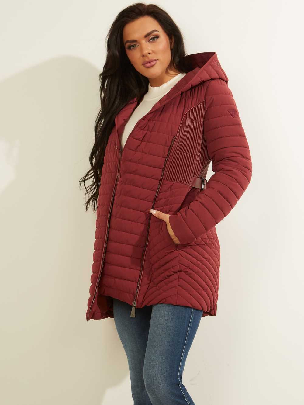 Burgundy Women's Guess Oxana Quilted Jackets Australia Sale | 857GYTXCL