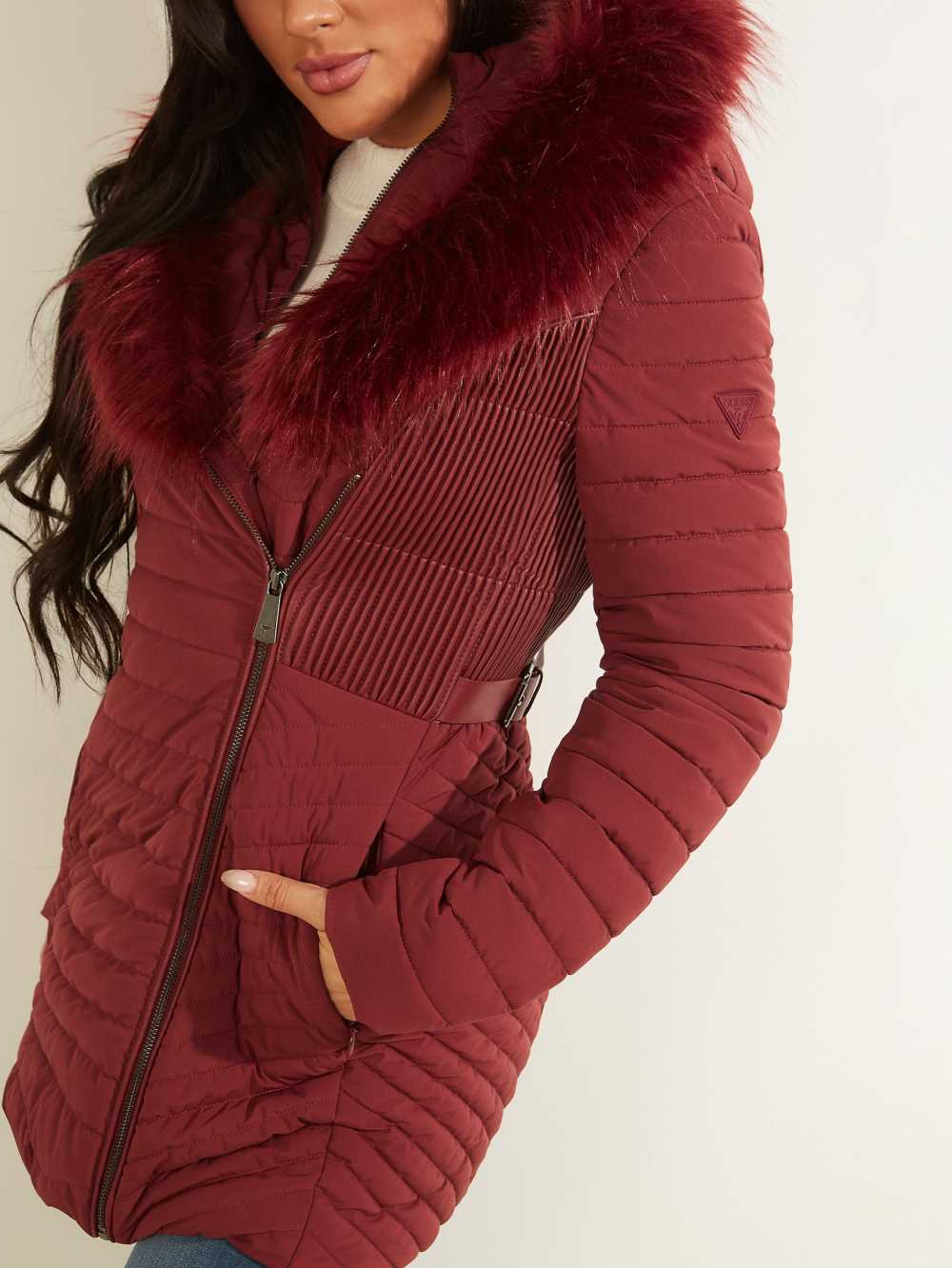 Burgundy Women's Guess Oxana Quilted Jackets Australia Sale | 857GYTXCL