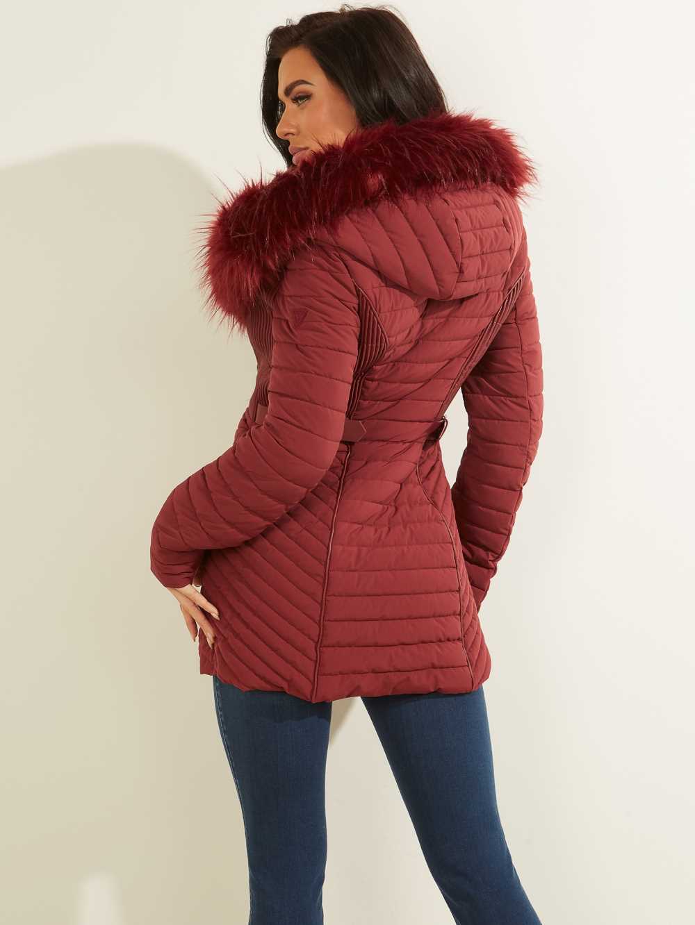 Burgundy Women's Guess Oxana Quilted Jackets Australia Sale | 857GYTXCL