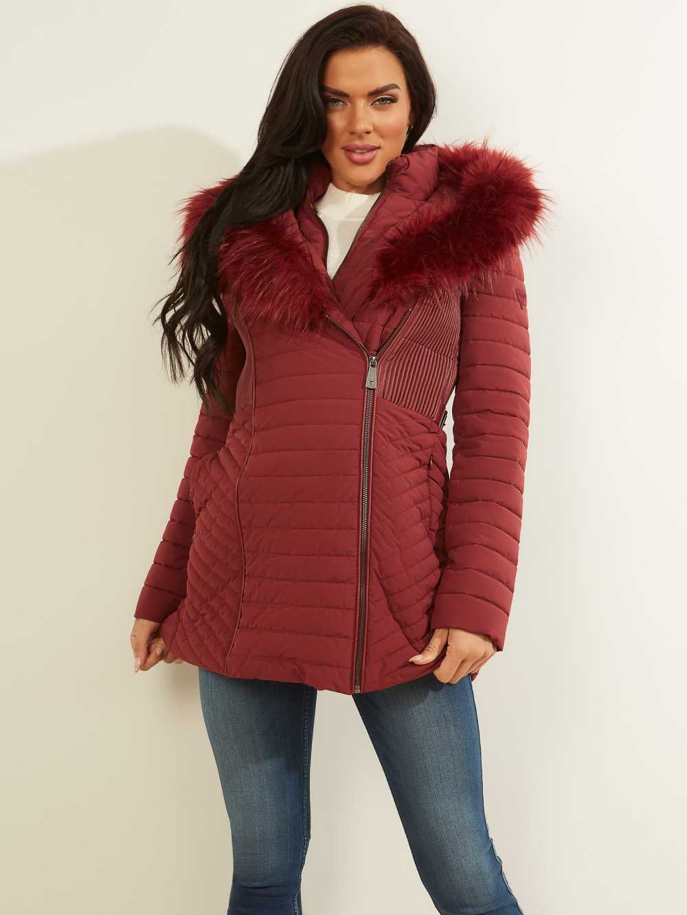 Burgundy Women\'s Guess Oxana Quilted Jackets Australia Sale | 857GYTXCL