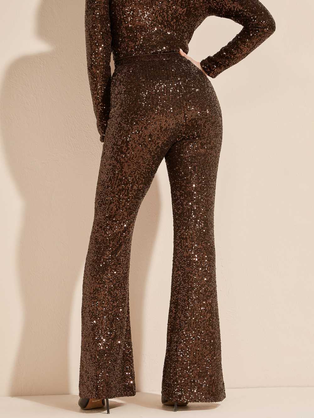 Chocolate Women's Guess Moonlight Sequin Pants Australia Sale | 863YPFLBN