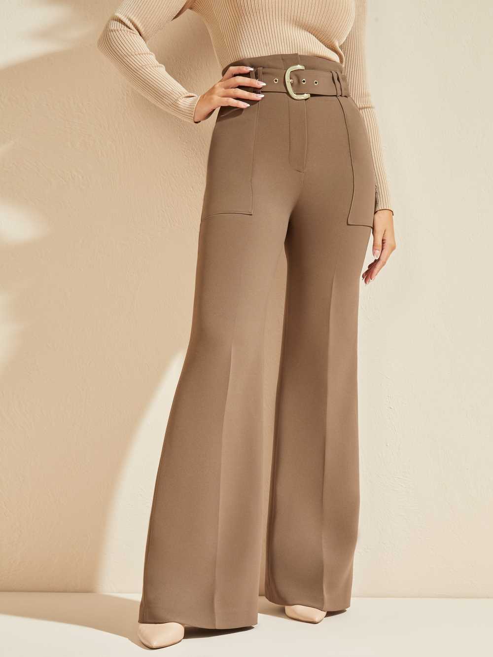 Coffee Women\'s Guess Wixson Wide Leg Pants Australia Sale | 364TXKCDA