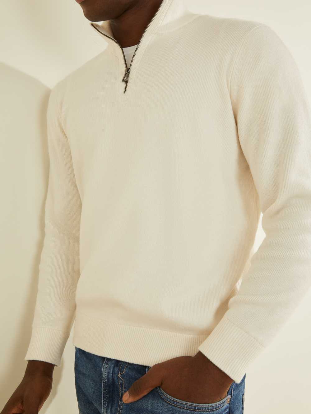 Cream White Men's Guess Esmere Wool-Blend Zip Sweaters Australia Sale | 402ZETBLX