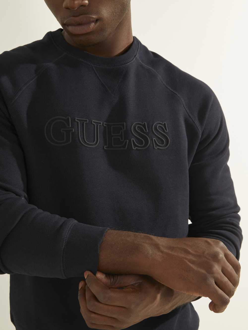 Dark Blue Men's Guess Aldwin Crewneck Sweatshirt Australia Sale | 792RAMZUL