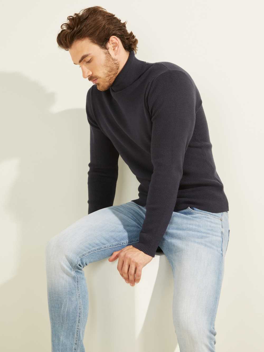 Dark Blue Men's Guess Liam Ribbed Sweaters Australia Sale | 492WOBHTQ