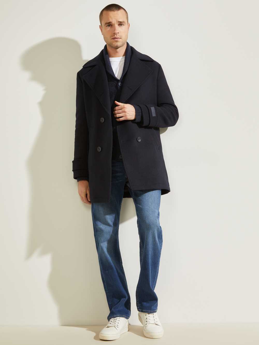 Dark Blue Men's Guess Military Wool-Blend Coats Australia Sale | 259AYVJHE