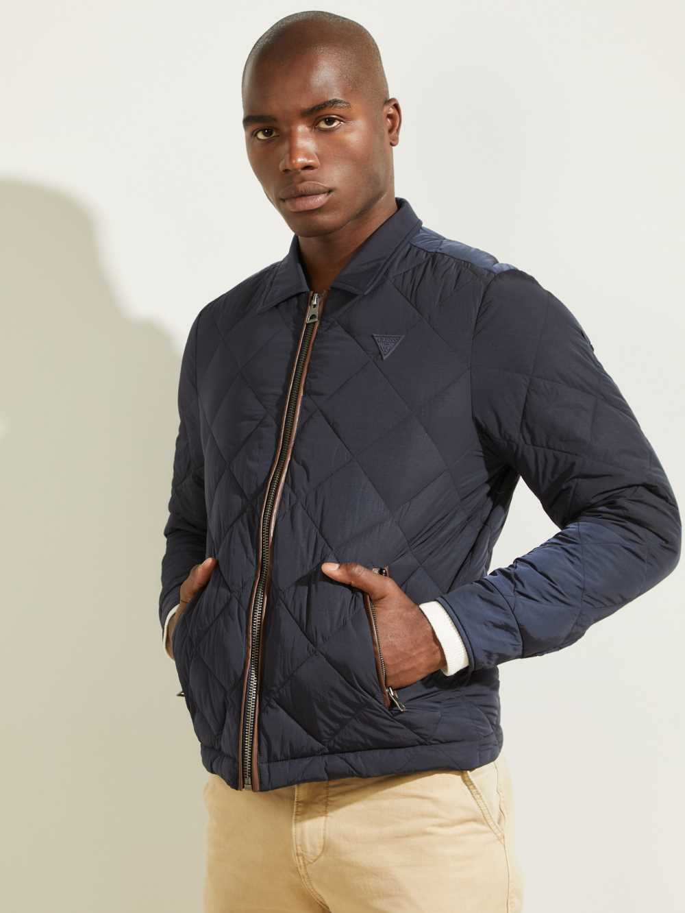 Dark Blue Men's Guess Nylon Coach Jackets Australia Sale | 647MZPJDS