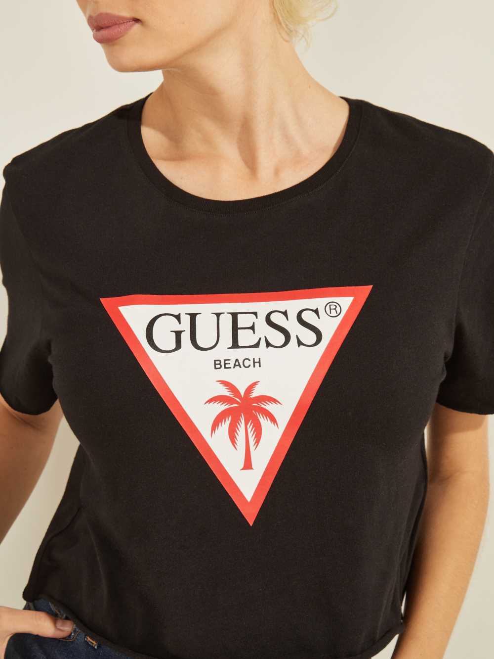 Dark Brown Women's Guess Eco Printed Crop Top Swimwear Australia Sale | 591QIVJWM