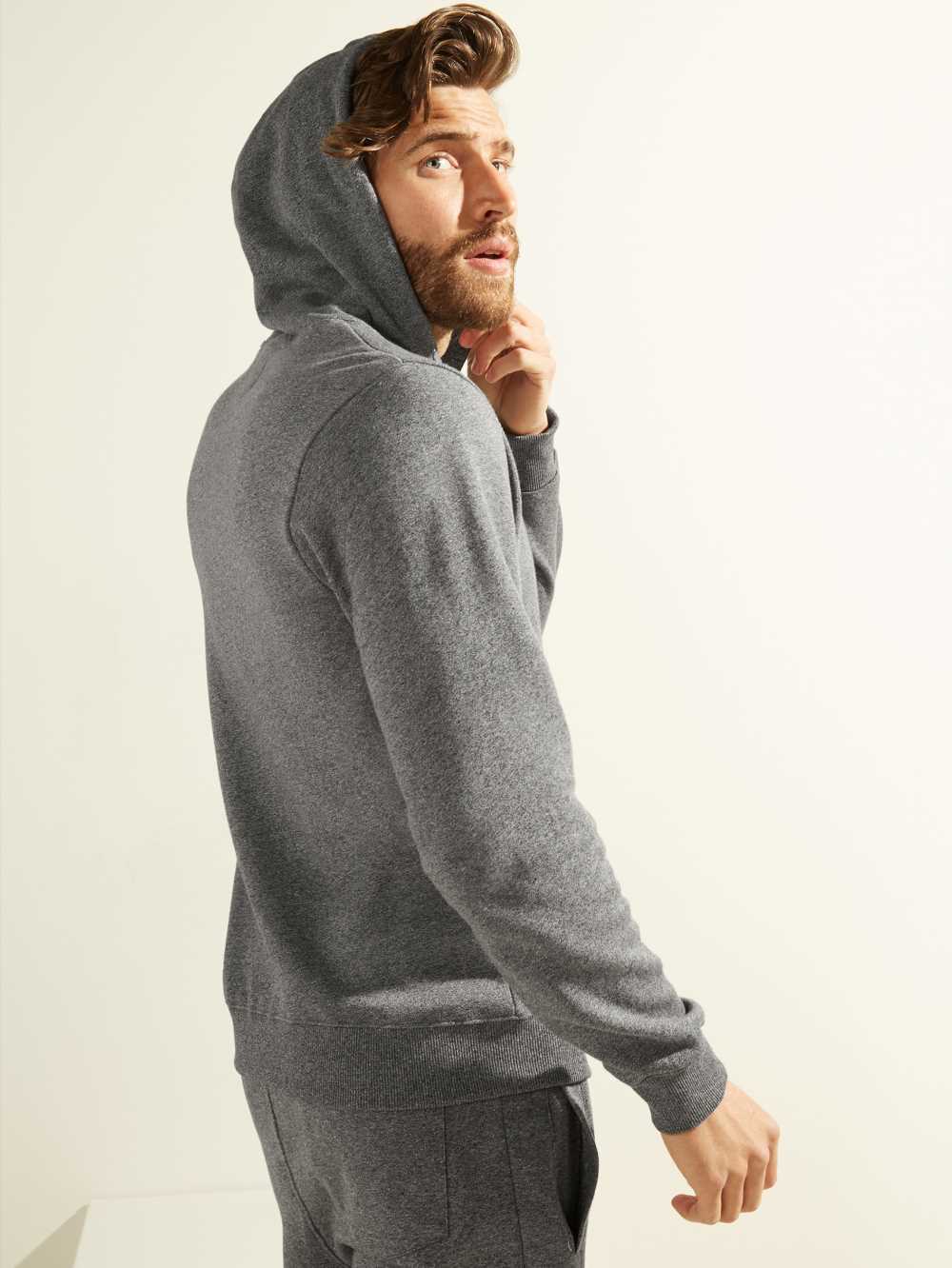 Dark Grey Men's Guess Eco Roy Embroidered Logo Hoodie Australia Sale | 704DMOILP