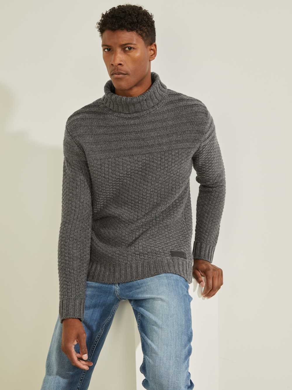 Dark Grey Men\'s Guess Lynton Ski Turtleneck Sweaters Australia Sale | 715NGTOJV