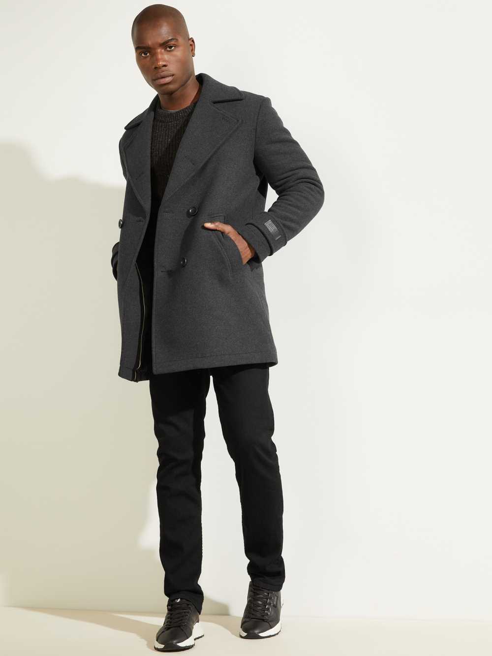 Dark Grey Men's Guess Military Wool-Blend Coats Australia Sale | 452YOTLXP