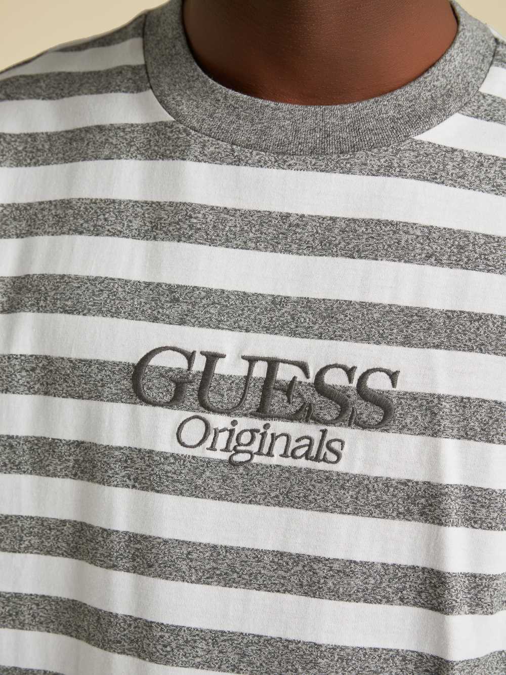 Dark Grey Men's Guess Originals Striped T-shirt Australia Sale | 863CPLEFB