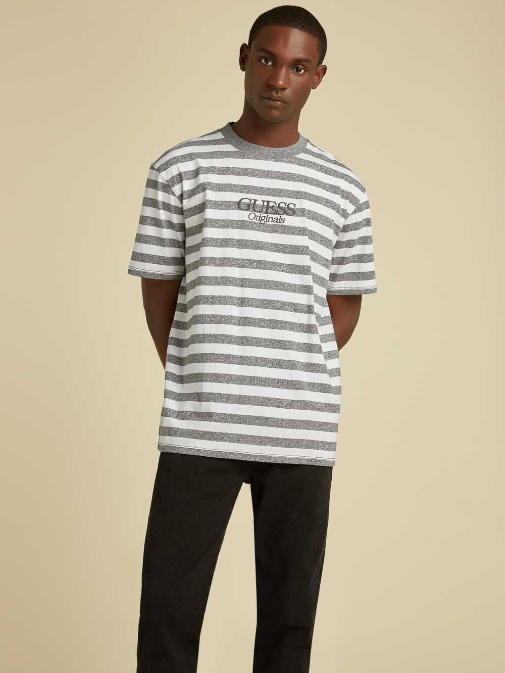 Dark Grey Men\'s Guess Originals Striped T-shirt Australia Sale | 863CPLEFB