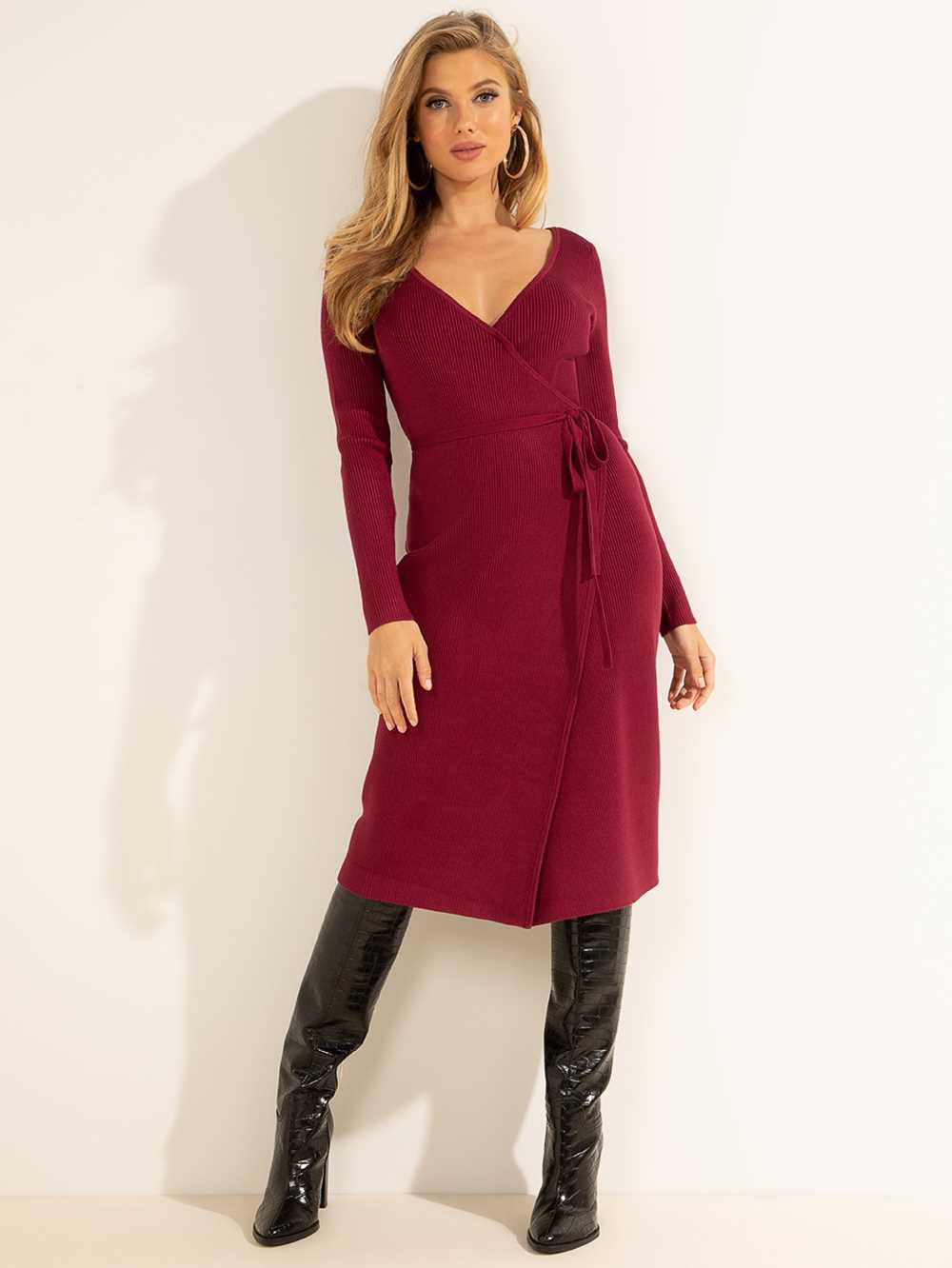 Dark Red Women's Guess Everly Wrap Dresses Australia Sale | 801CWYGUO