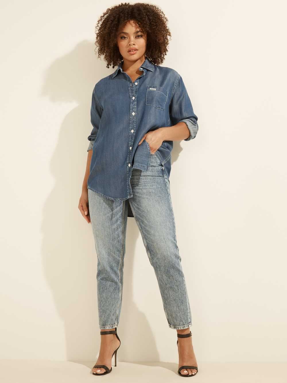 Deep Blue Women's Guess Pauleta Denim Shirts Australia Sale | 769UPFMNR