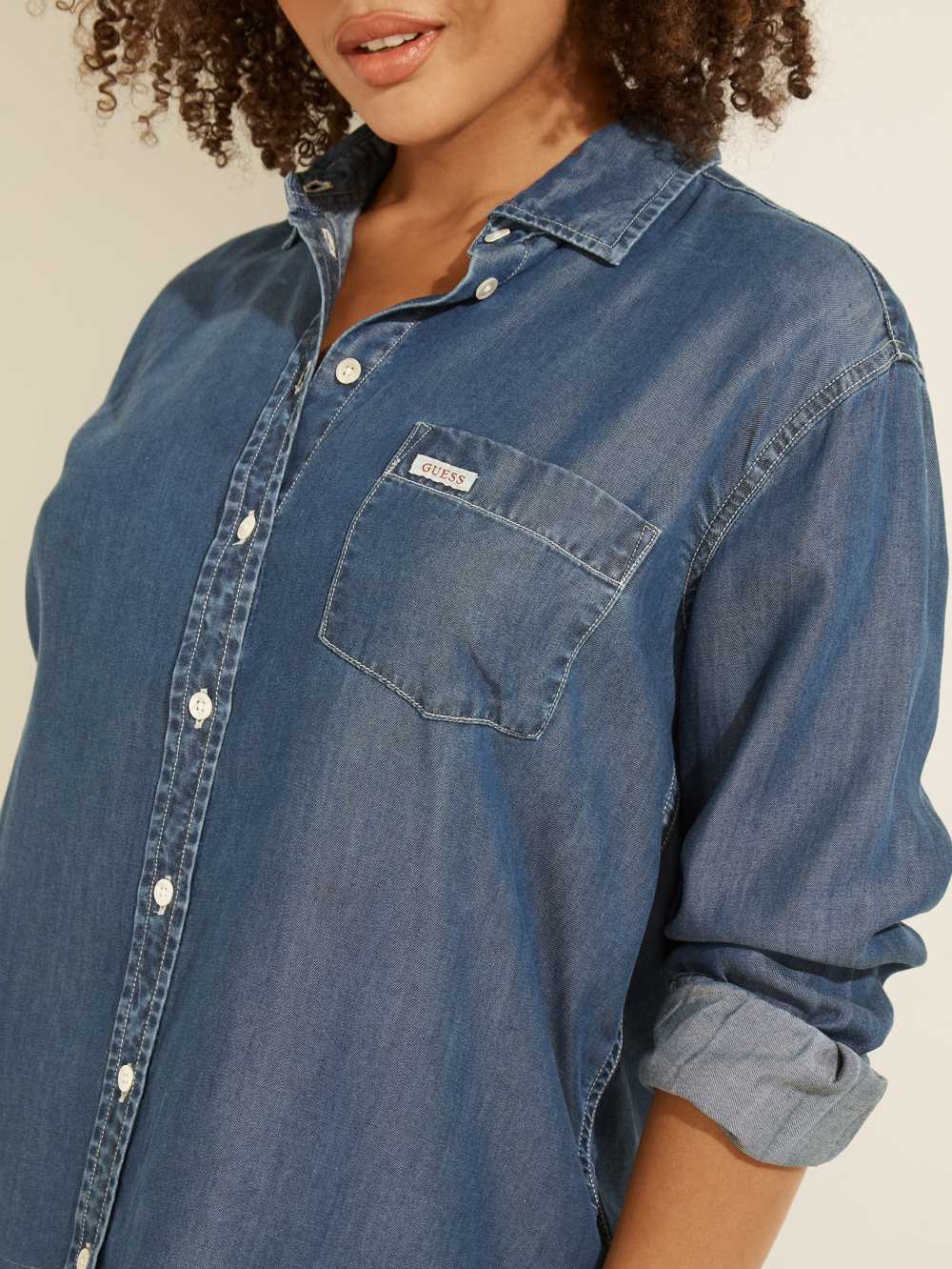 Deep Blue Women's Guess Pauleta Denim Shirts Australia Sale | 769UPFMNR