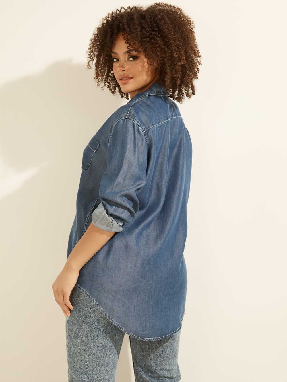 Deep Blue Women's Guess Pauleta Denim Shirts Australia Sale | 769UPFMNR