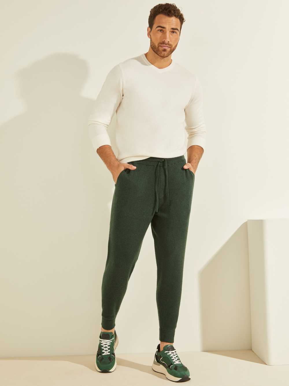 Deep Green Men's Guess Esmere Wool-Blend Joggers Australia Sale | 259ESLKYJ