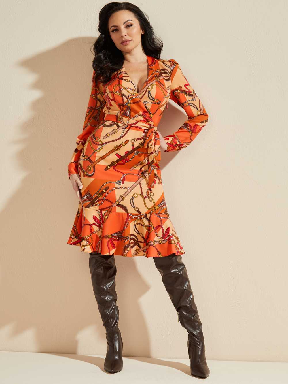 Flower Orange Women's Guess Agnes Dresses Australia Sale | 590LWQVFP