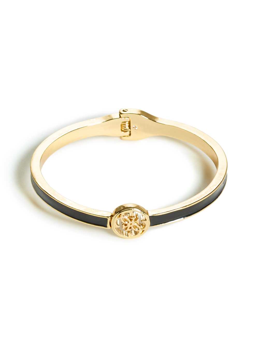 Gold Black Women's Guess Enamel Logo Bangle Ring Australia Sale | 018DAJEUC