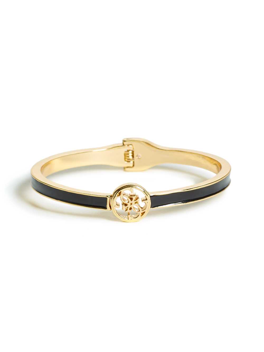 Gold Black Women\'s Guess Enamel Logo Bangle Ring Australia Sale | 018DAJEUC