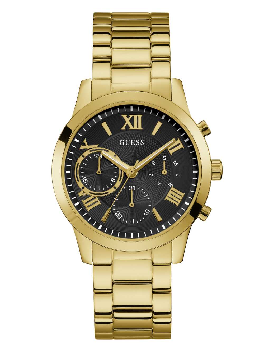 Gold Men\'s Guess Black and Gold-Tone Chronograph Watches Australia Sale | 395KHPEOR